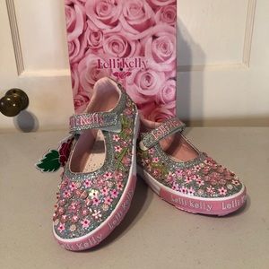 Brand New Lilli Kelly Glitter Fiori Beaded Mary Jane Shoes